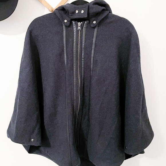 Wool Cape Jacket with Leather Details - Picture 2 of 9